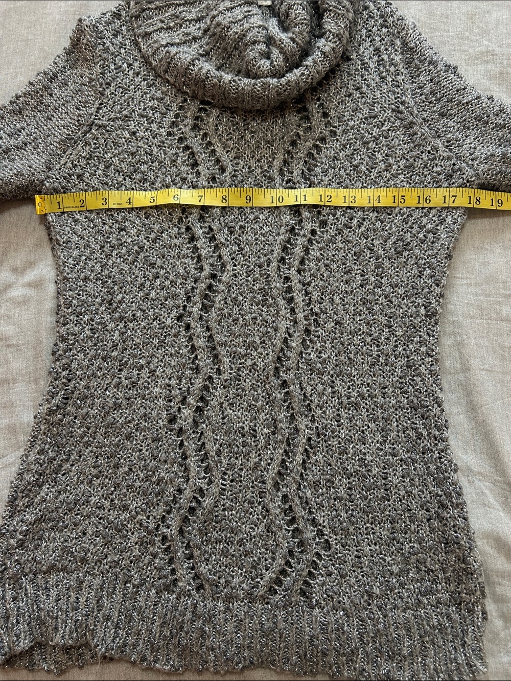 Ricki’s Sparkly Tunic Sweater Size L Grey Metallic Cowl Neck Knit Cozy Holiday - Picture 3 of 8